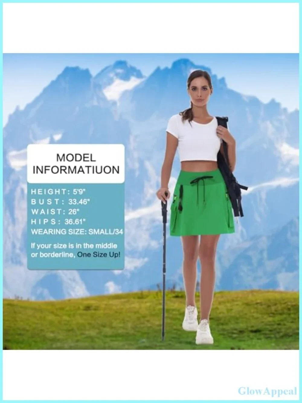Hiking Cargo Skort with Zipper Pockets, High Waisted Quick Dry, UPF 50+, 4